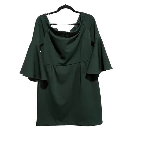 Trina Turk Green Off the Shoulder Bell Sleeve Mini Dress, New with Tags - Picture 2 of 6